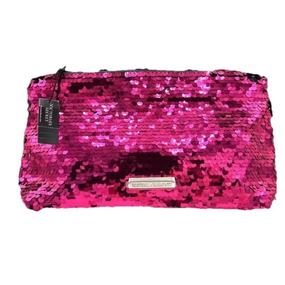 Victoria's Secret Mermaid Flip Sequin Bling Cosmetic Makeup Bag Clutch Wristlet